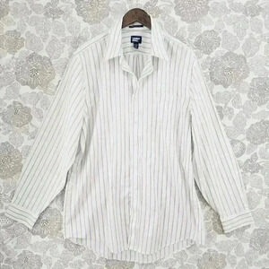 Lands' End Button down Long sleeve Dress Shirt Striped Men's 17.5 Tall 8086